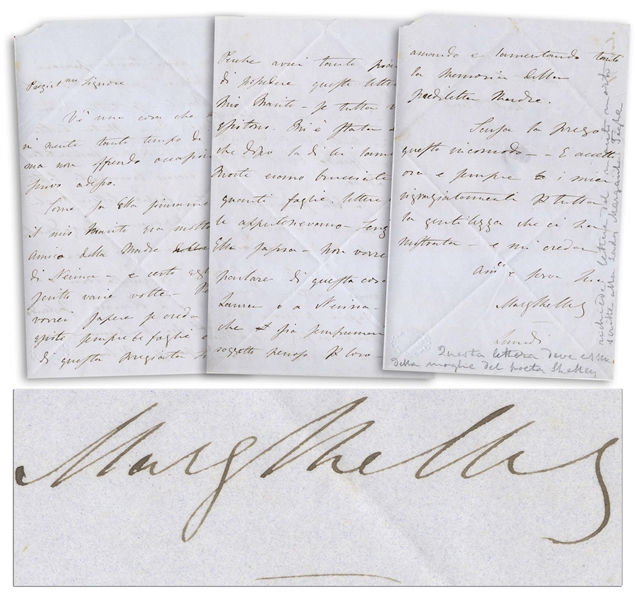 Mary Shelley Autograph Letter Signed Regarding Letters Written by Her Late Husband, Percy Shelley -- ''...I would truly love to see these letters of my husband again, if they indeed exist...''
